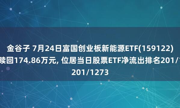 金谷子 7月24日富国创业板新能源ETF(159122)遭净赎回174.86万元, 位居当日股票ETF净流出排名201/1273